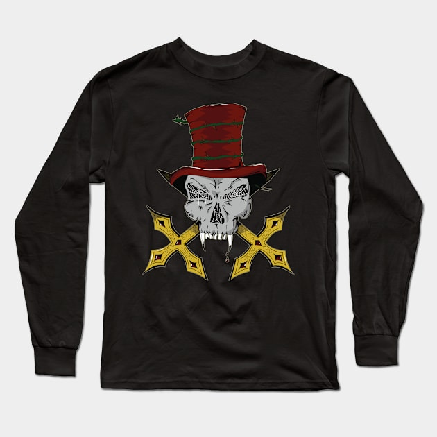 Vampire Skull Long Sleeve T-Shirt by RedBat